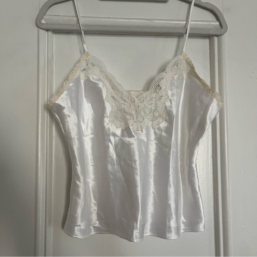Vintage white lace trim lingerie camisole slip top
